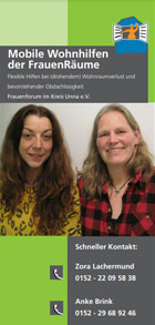 Cover der Broschüre "Mobile Wohnhilfen der FrauenRäume": Fotos zweier Ansprechpartnerinnen